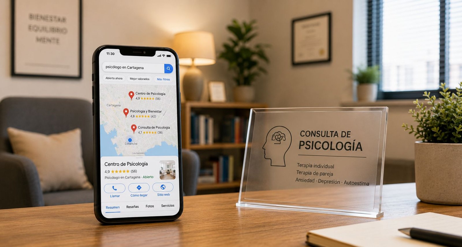 Consulta de psicología en Google Maps — cómo aparecer en los primeros resultados locales